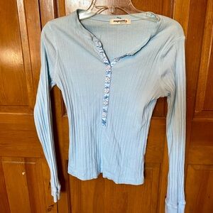 Y2K blue ribbed Henley